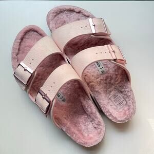 Birkenstock Sandals Arizona Shearling Microfiber Desert Dust Light Rose Pink 40